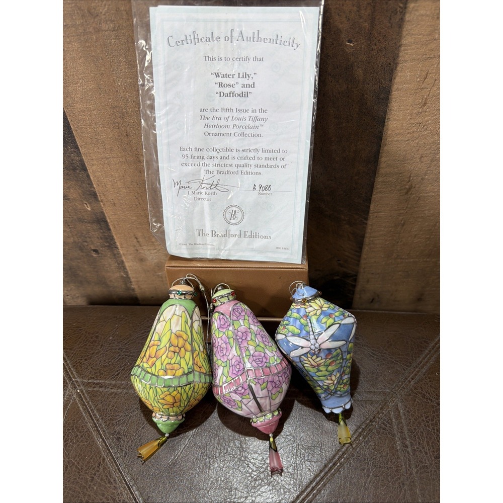 Bradford Editions The Era of Louis Tiffany Heirloom Porcelain Ornaments Set Of 3